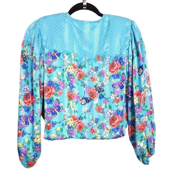 Diane Freis Womens Dress Jacket Set Vtg Georgette Blue Polka Dot Floral Maxi 6 - Picture 5 of 16